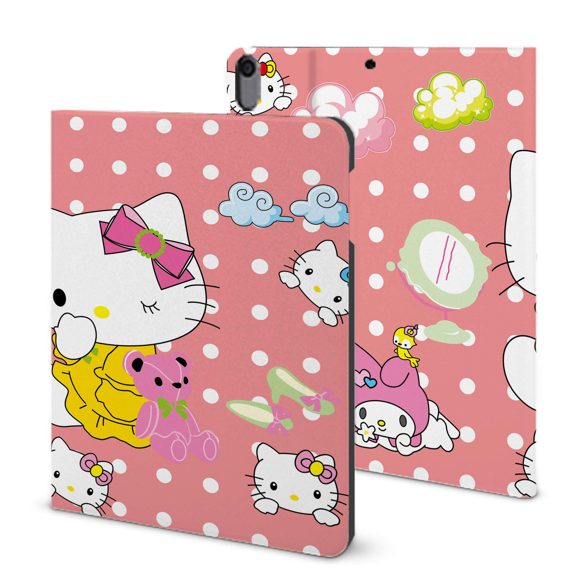 （画像用） Hello Kitty ハローキティ IPad ケース ブック型 PUレザー TPU 耐衝撃 軽量 薄型 ペン収納なし 全面保護 IPad 各モデル対応